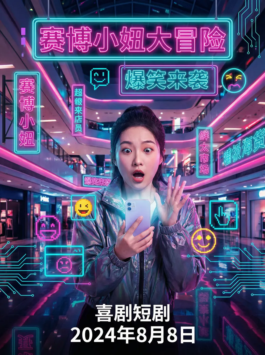 免费夜里十大禁用APP软件 搞笑喜剧短剧 - 赛博小妞大冒险海报